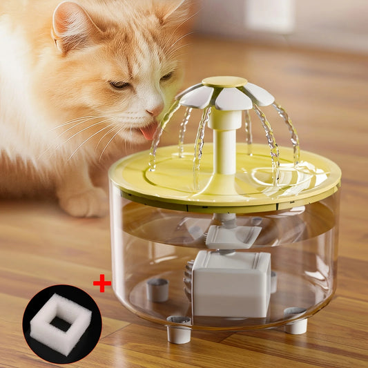 1.5L Automatic Pet Water Fountain – USB Powered Silent Circulation Cat & Dog Water Dispenser with Transparent Flow & Flower Design