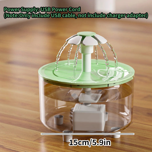 1.5L Automatic Pet Water Fountain – USB Powered Silent Circulation Cat & Dog Water Dispenser with Transparent Flow & Flower Design